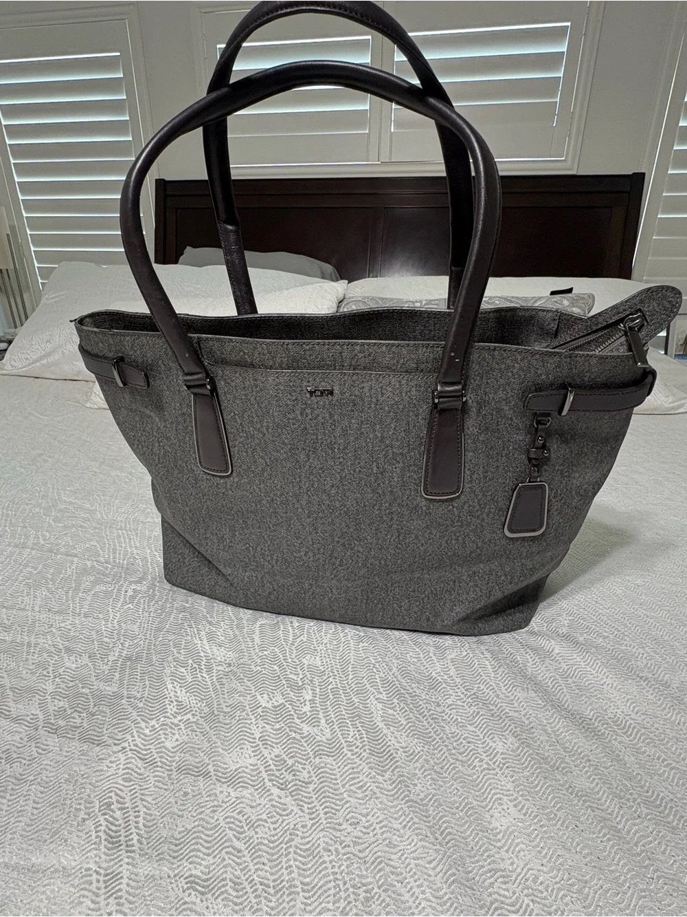 TUMI Sinclair Viera Classic Gray Tote Bag with Dark Brown Handles - Tote Bag